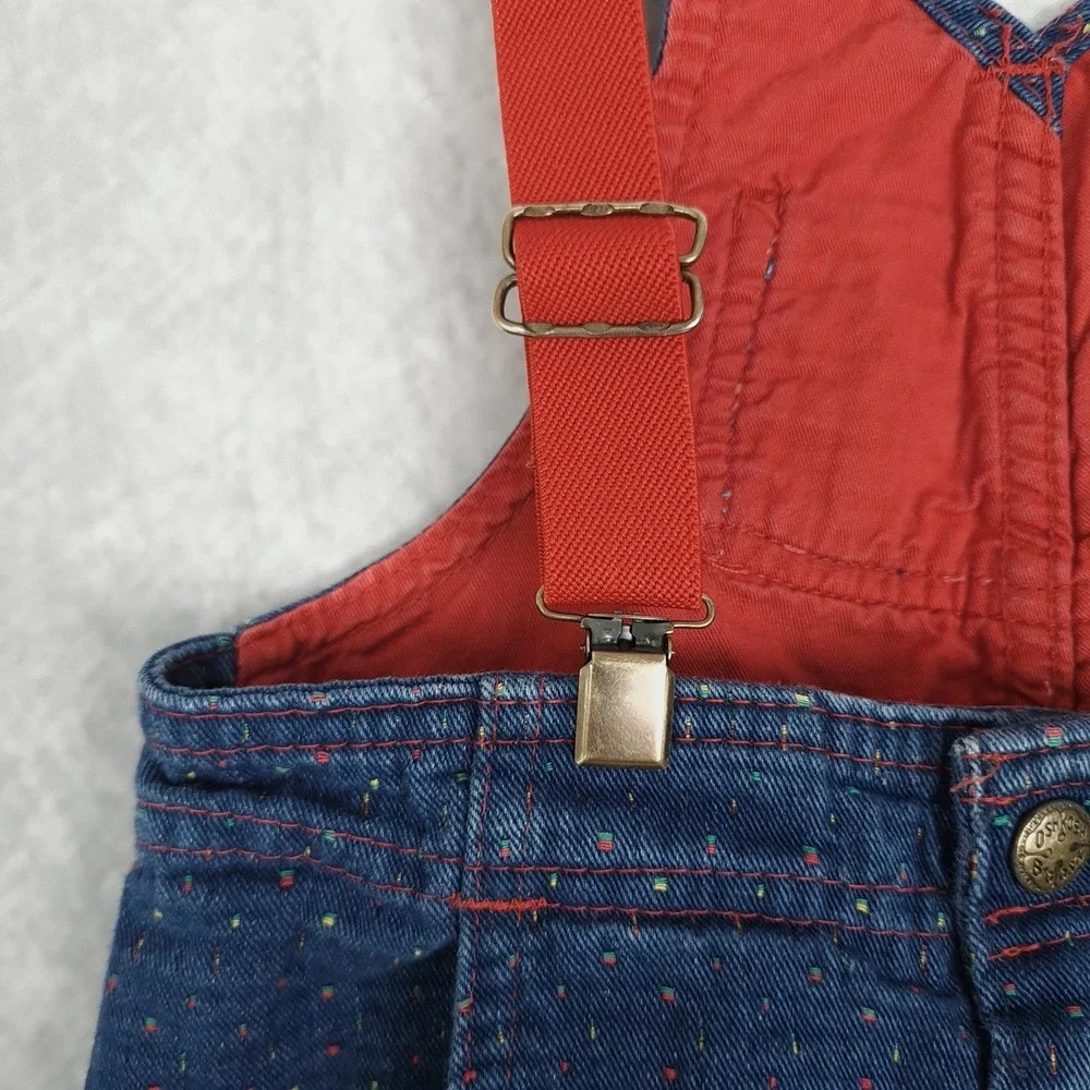 Vintage OshKosh B'Gosh Overalls Boys 6 Blue Red Space Patch Denim Pants 90s USA